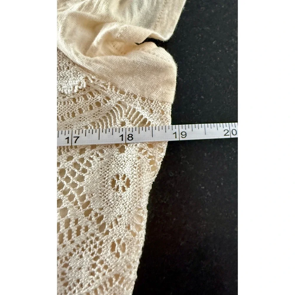Lucky Brand Lace Front Top Women Large Cream Boho Henley Romantic Casual